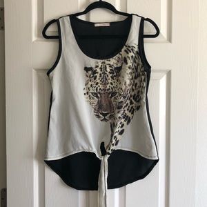 PAPAYA Leopard front tie top.